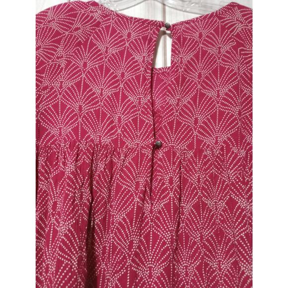 Roxy Dress Womens Small Red White Long Sleeve Boho Tunic Keyhole Viscose Print - Picture 5 of 8